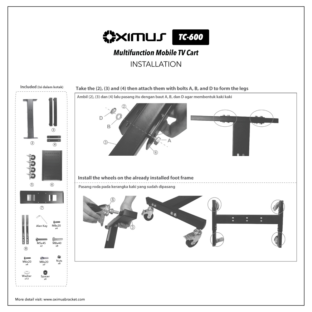 BRACKET LED TV MONITOR STAND RODA PANGGUNG OXIMUS TC600 32&quot; - 65&quot;