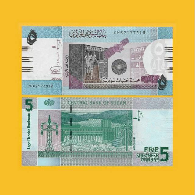 SUDAN 5 POUND 2015 UNC ORIGINAL BANKNOTE 1 LEMBAR UANG SUDAN