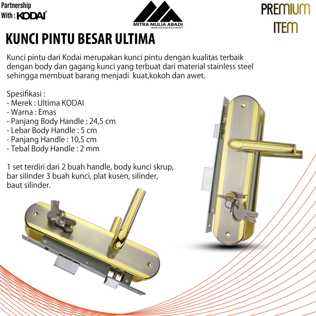 Kunci Pintu Besar GOLD Ultima by KODAI | Full Set