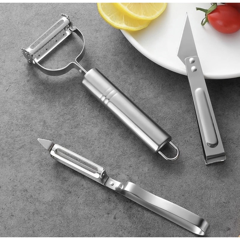 Peeler Pisau Kupas Buah Sayur Set 3in1 Pengupas Kulit 3 in 1 Alat Dapur Stainless steel GROSIR UNIK