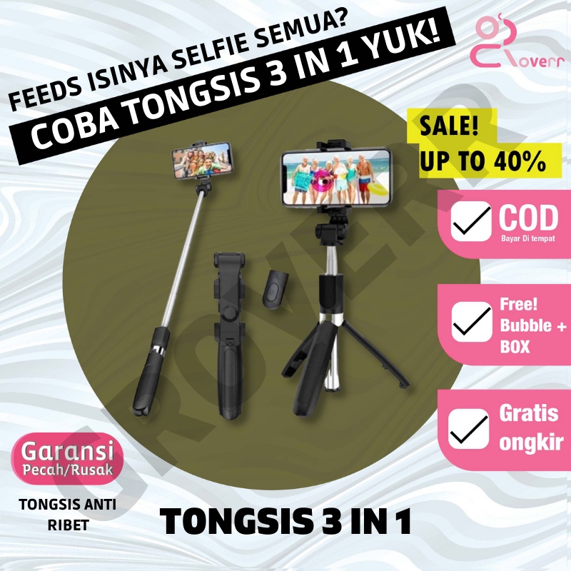 Tongkat Selfie Tongsis Tripod Tripot Hp Handphone Berdiri Wireless Selfie Stick Portable S03 Stand Holder Hp 3 in 1 Remot Remote Control Bluetooth Shutter Ios Android Multi Use Live Stream Selfie Stick Portabel 360 derajat Universal Kamera Dudukan GoPro 3