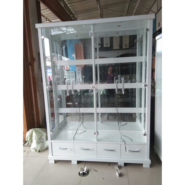 pajangan kaca kristal 4 pintu lemari tas lemari display kaca