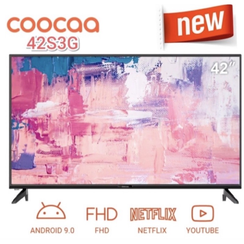 COOCAA LED TV 42 inch 42S3G SMART ANDROID 9 FHD WIFI NETFLIX New 2020 plus Breket