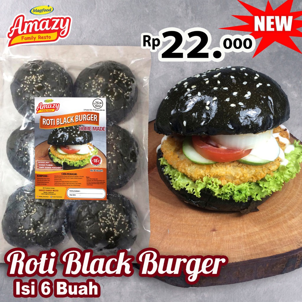 

AMAZY FROZEN FOOD Roti Burger Hitam Black Burger Hitam Bun Home Made Fresh Alami