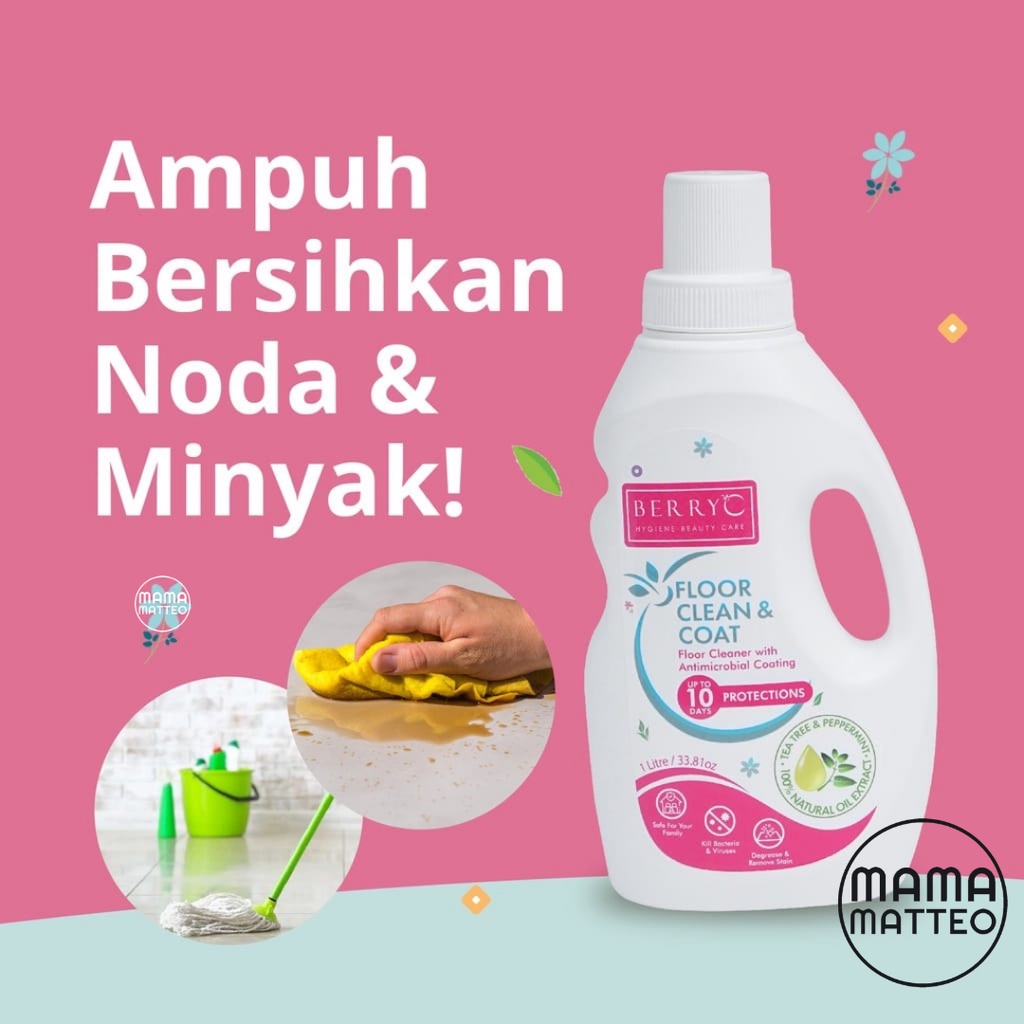 BerryC Floor Cleaner &amp; Coat 1L /  Cairan pembersih lantai manual / Robot Cleaner aroma peppermint bebas bakteri 10 hari / BANDUNG