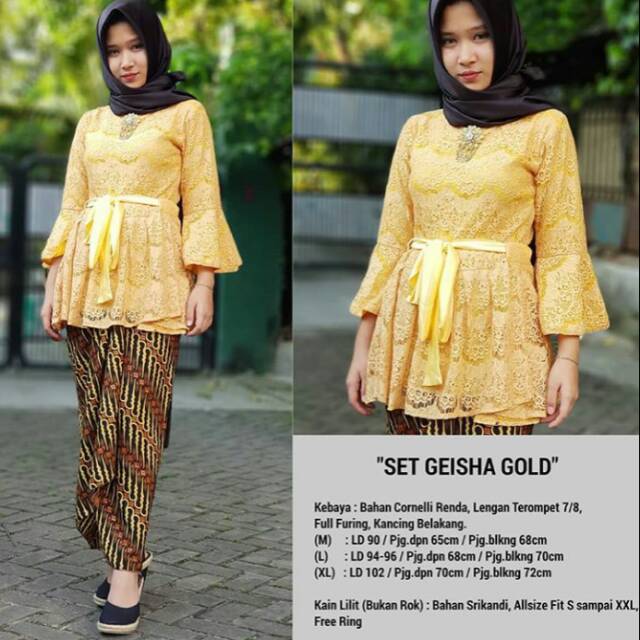 KEBAYA MODERN/KEBAYA BROKAT/BRUKAT/KAINLILIT/SERAGAM PERNIKAHAN/KEBAYA COUPLE/SET GEISHA GOLD