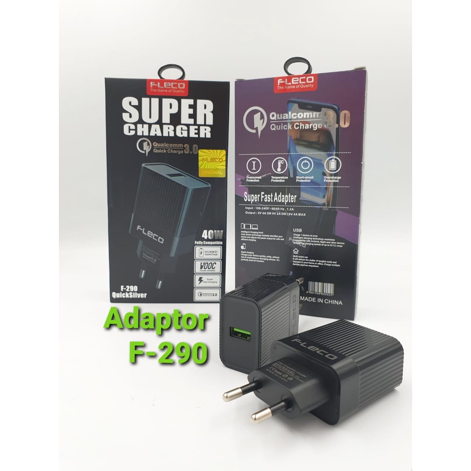 Charger FLECO F-290 40watt SUPER VOOC 4A Fast Charging QC 3.0A Cas Kabel Micro Usb Type c