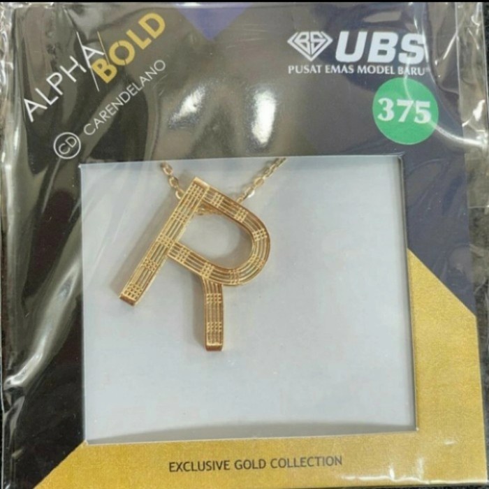 Kalung inisial Huruf R A C M J K L S T Y U AlphaBold Emas Asli 375
