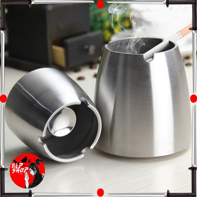 Asbak Rokok Anti Angin Cone Cylinder Stainless Steel- Silver