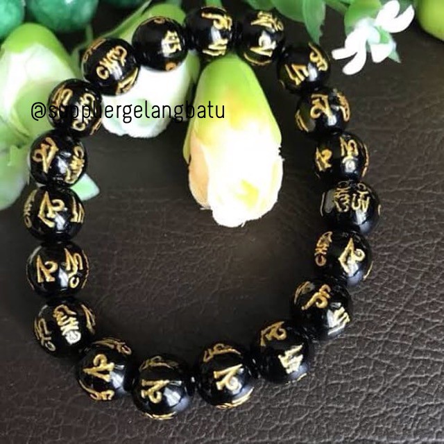 Gelang Batu Mantra Buddha Original 8mm 10mm 12mm 14mm ukir premium tibet craft fashion pria wanita