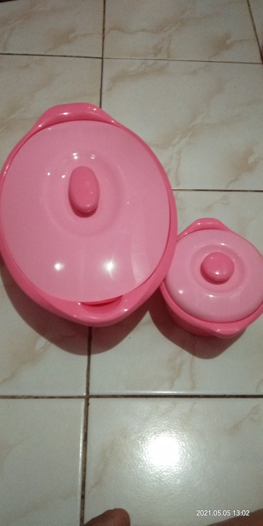 Btl-138 Wadah Saji/ Basi Tutup Lonjong/ Mangkok Sayur Oval Tutup Pink Golden Lemon