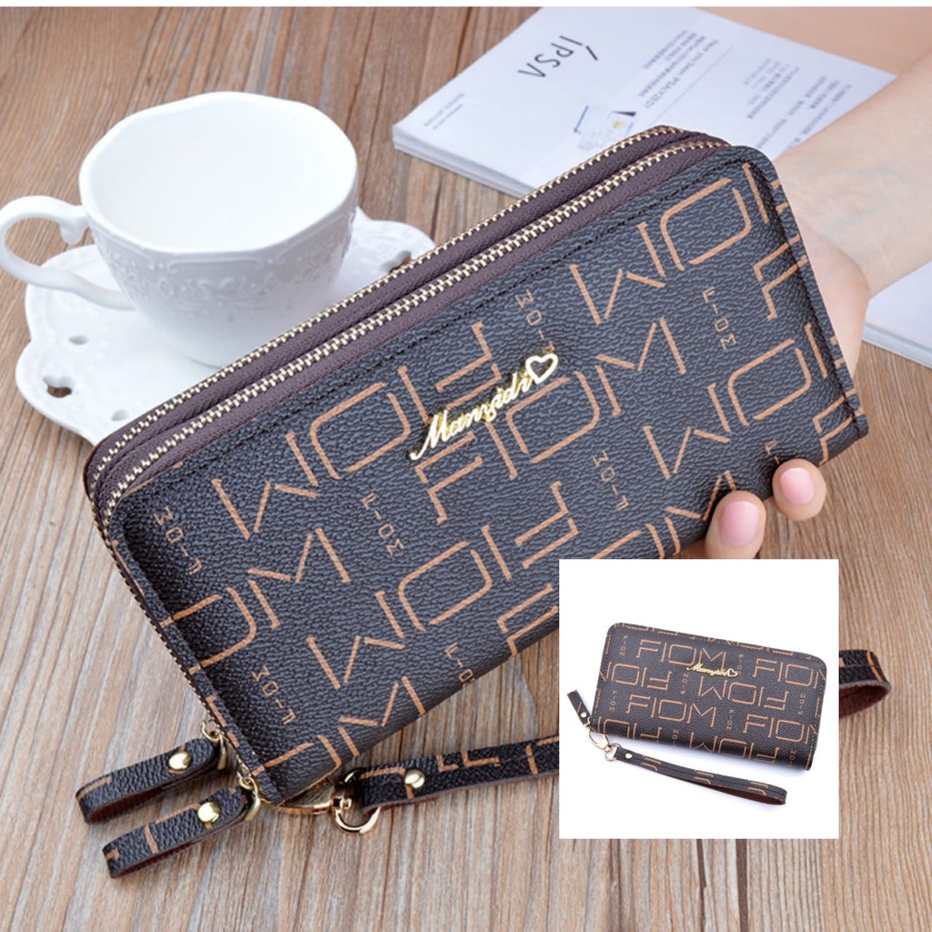 DOMPET PANJANG WANITA 2 RESLETING PREMIUM KULIT COKLAT MARYLAND WA298B7 BESAR IMPORT KOREA ORI BATAM