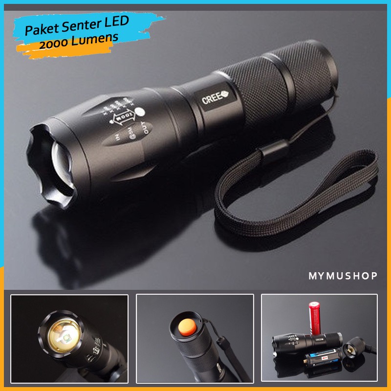 PAKET SENTER LED SET SENTER LED CREE Senter LED Cree XM-L T6 + Baterai 18650 + Charger