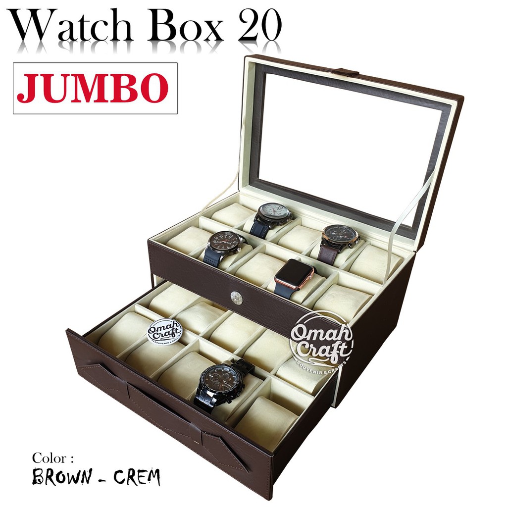 Tempat Jam Tangan SPORT isi 20 / Kotak Jam Tangan Arloji / Box Arloji Jam Tangan Warna COKELAT CREM