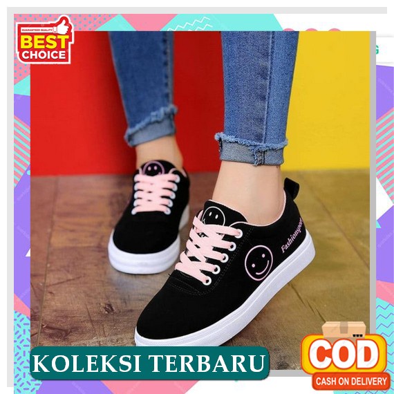Sepatu Wanita Sneakers Hitam Putih Cewek Sport Run M1K1 Korea Casual Import Murah Model Elegan Premi
