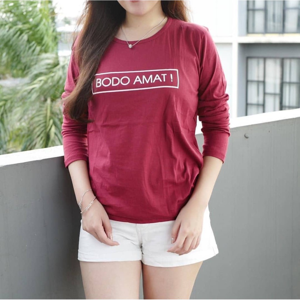 Kaos lengan Panjang Bodo Amat (Merah Maroon)