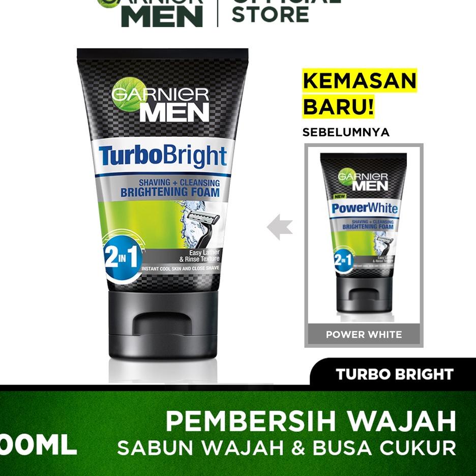 Garnier Men Turbo Bright (Power White) Shaving + Facial Wash Pria 100 ml - (Sabun & Busa cukur)