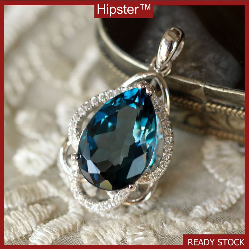 New Hot Fashion Platinum Blue Crystal Full Diamond Pendant Necklace