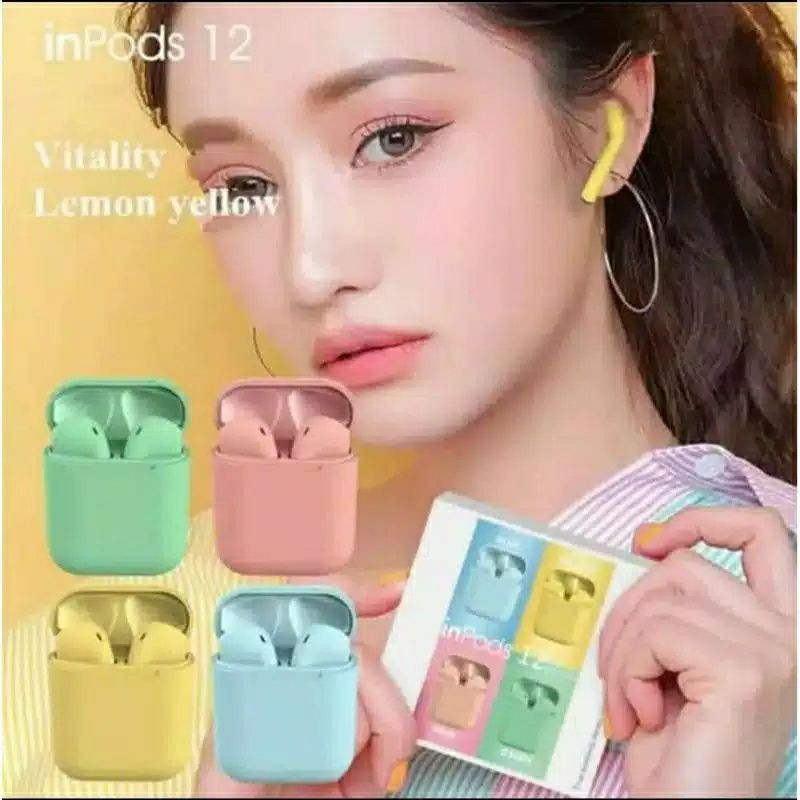 Headset Bluetooth i12 TWS Warna Macaron Wireless Earphone Inpods 12