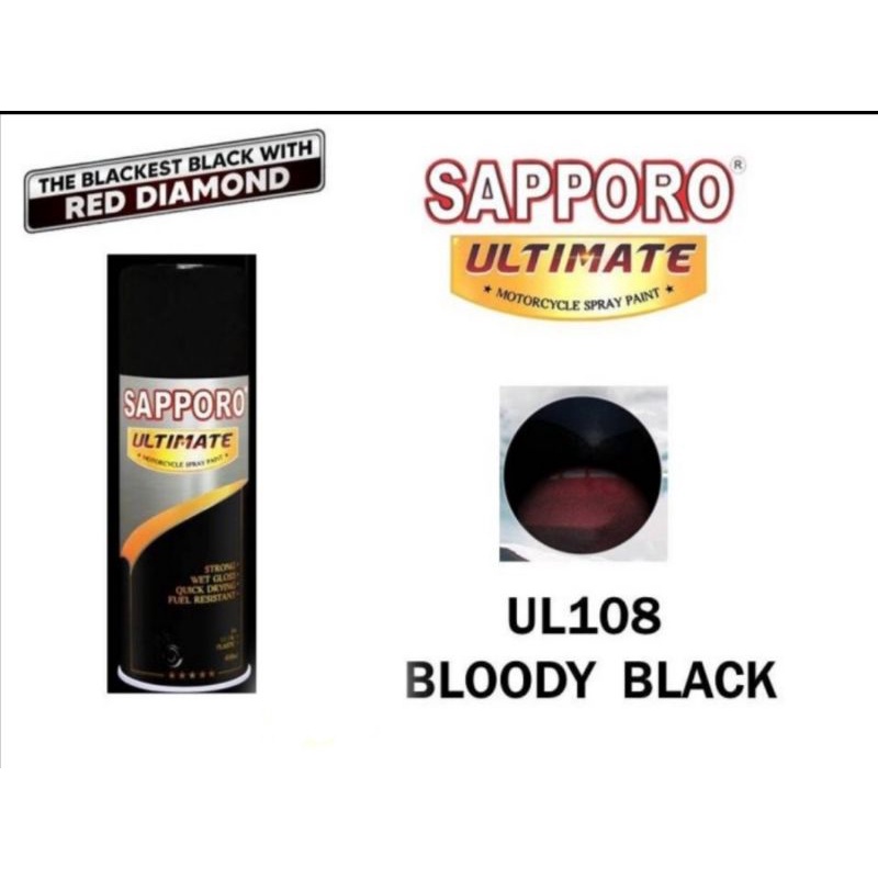 SAPPORO ULTIMATE UL108 BLOODY BLACK SERIES DIAMOND RED CAT SEMPROT SPRAY PAINT WARNA HITAM METALLIC 