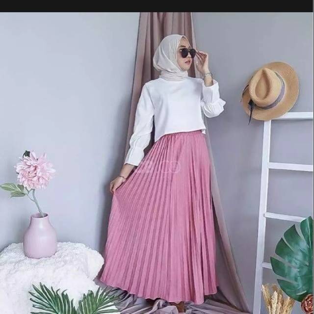 Atasan Utk Rok Prisket Warna Dusty Pink / Rok Plisket Rok Cantik Dengan