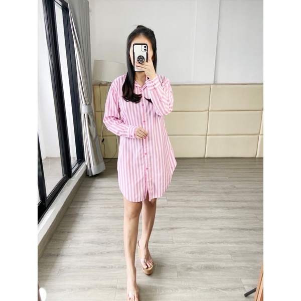 real pic kemeja tunik salur / kemeja panjang wanita motif salur / rata tunik