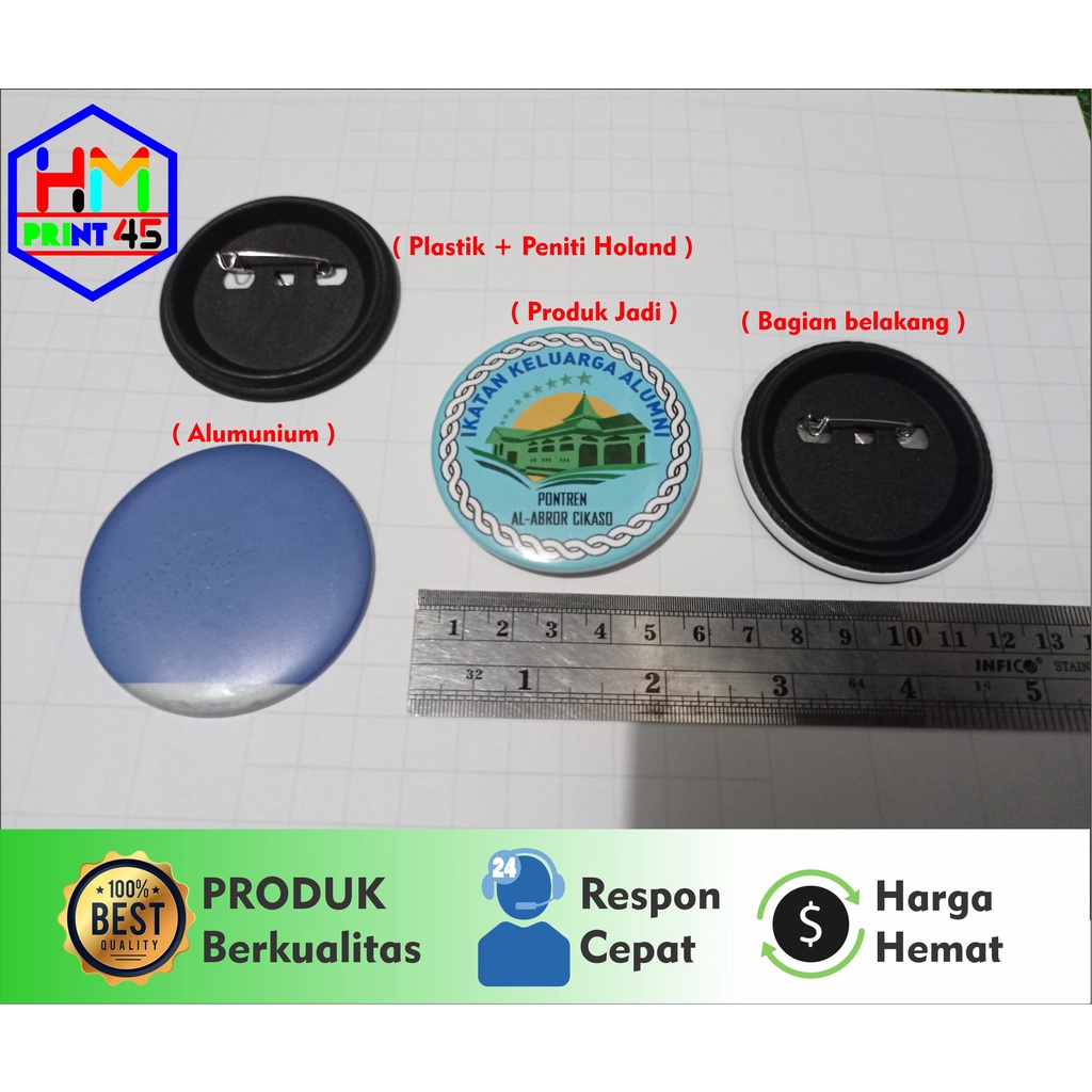 Bahan baku Pin Hitam 58mm tanpa mika