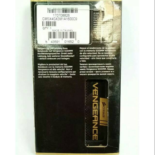 RAM CORSAIR Vengeance 4GB DDR3 - 1X4GB (CMSX4GX3M)