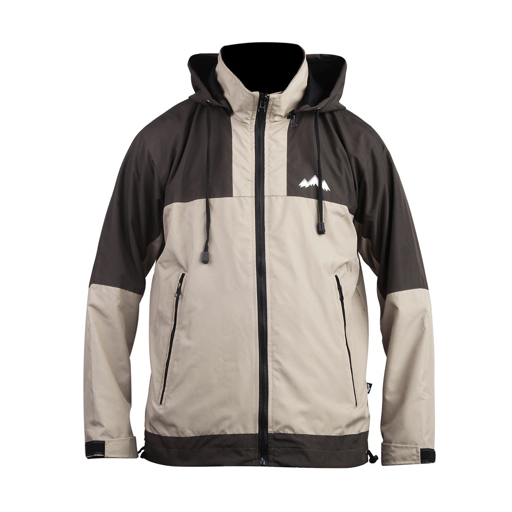 Jaket Taslan Outdoor Waterproof, Pria Wanita, Jacket Windbreaker Zipper Two Brown Khaki