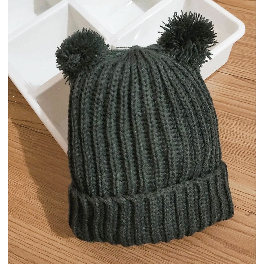 Klik Mds Topi Bayi Laki-Laki Perempuan Motif Kupluk Pompom / Topi Anak Bayi Usia 0-12 Bulan-5