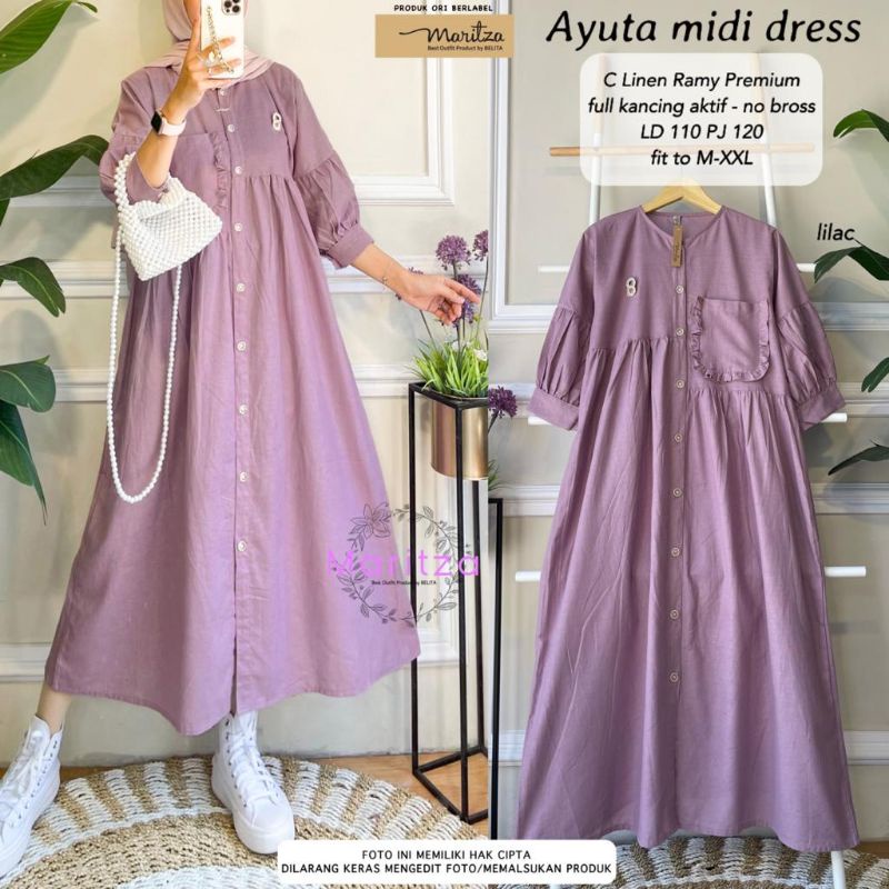 Ayuta Midi Dress Baju Gamis Wanita Terbaru Remaja Kekinian Kondangan