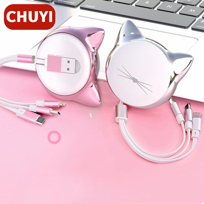 3in1 Kabel Data / Charger Micro USB / Lightning / Tipe C Retractable Untuk Handphone