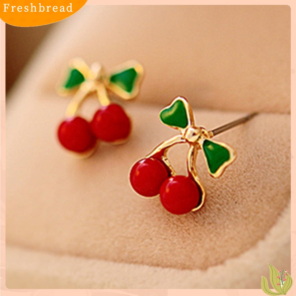 Terlaris 2Pcs Stud Ear Ring Colorful Decorative Golden Color Cherry Stud Earring for Dressing Room