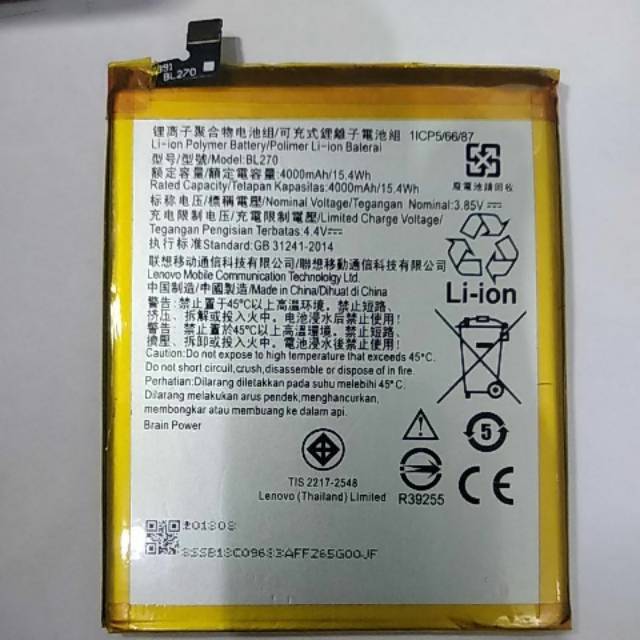 Baterai Batre Lenovo K6 Note/K8 Note/K8 Plus Original Battery BL270