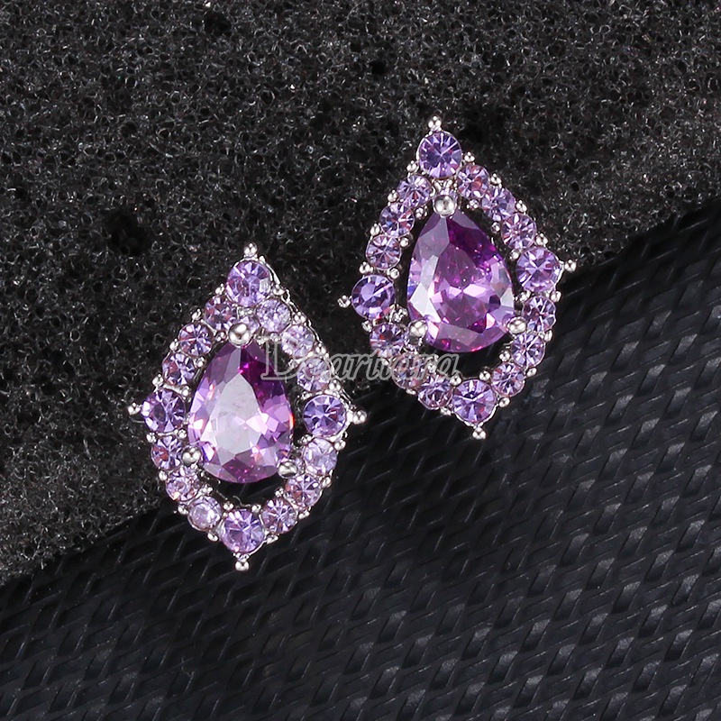 Korean Style Bridal Drop Necklace Earrings Set Shiny Zircon Accessories