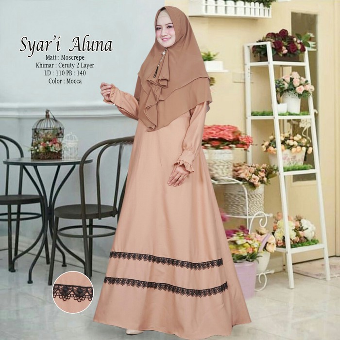 BAJU GAMIS WANITA TERBARU GAMIS SYARII WANITA ALUNA MOCCA