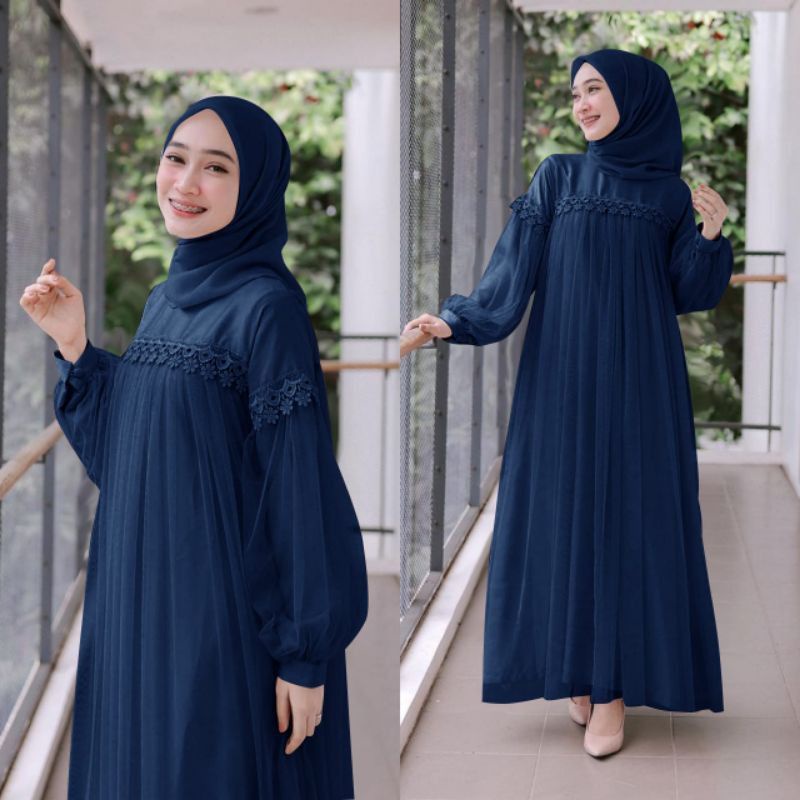 MAXY NURAINI DWS, MOSCREPE TILE RENDA PREMIUM, GAMIS HIJAB MUSLIM, DRESS, 2 UKURAN