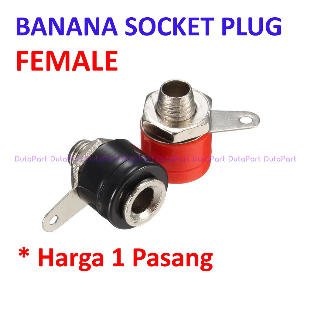 Satu Pasang Banana Socket Plug Jack Betina Female Merah Hitam Terminal Binding