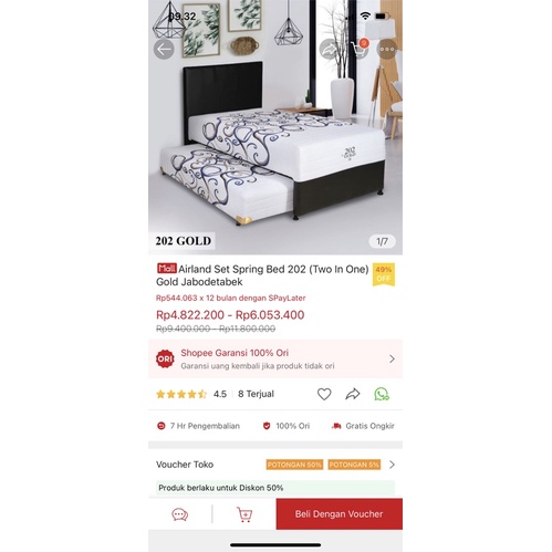 Kasur Spring Bed 2 in 1 - Airland 202 Gold (90x200)