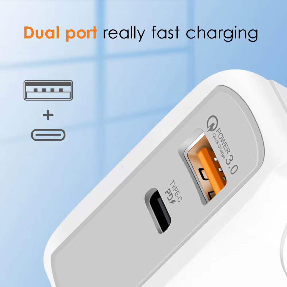 Adapter Charger Dinding QC3.0 Fast Charging Tipe C 18W PD Plug EU UK USB Untuk Travel