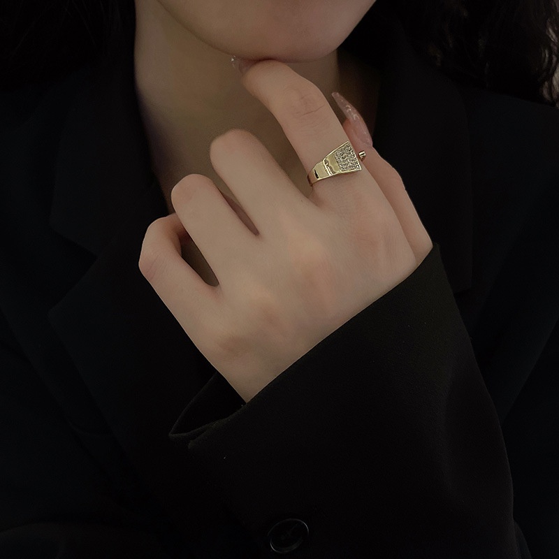 Cincin Jari Telunjuk Wanita Model Terbuka Adjustable Desain Geometri Hias Zircon