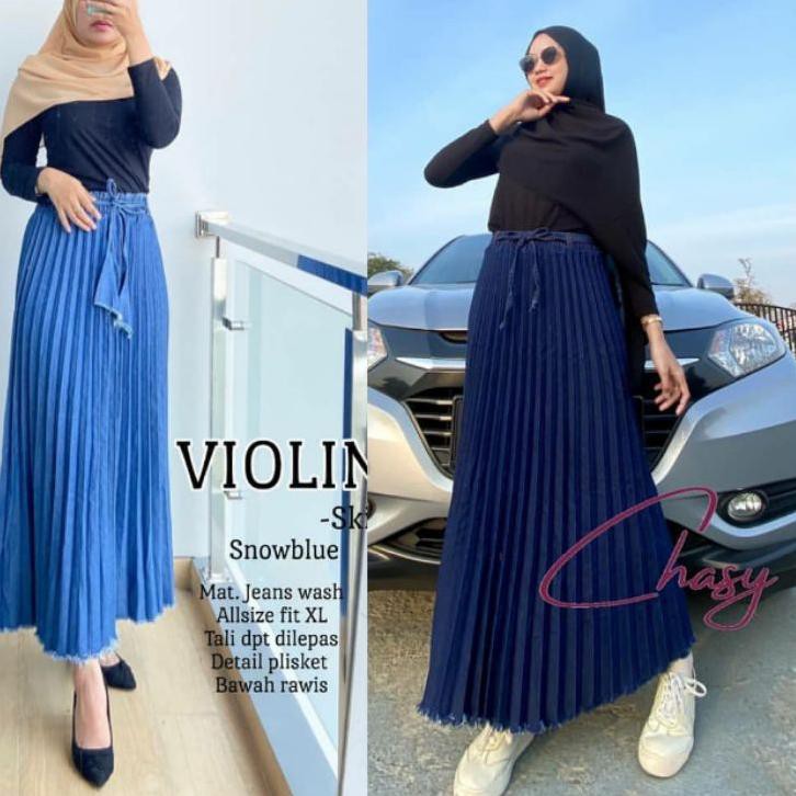 Import Terlaris ROK PLISKET JEANS//ROK PANJANG
