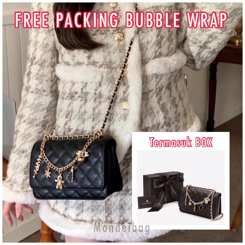 ORIGINAL  Charles&k3ith happy chain handle quilted clutch bag giftset box / tas wanita gift set box