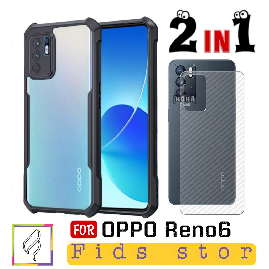 PROMO 2in1 OPPO Reno6 4G CASE Fusion Xundd ShockProof Transparan Free Garskin Carbon OPPO Reno 6