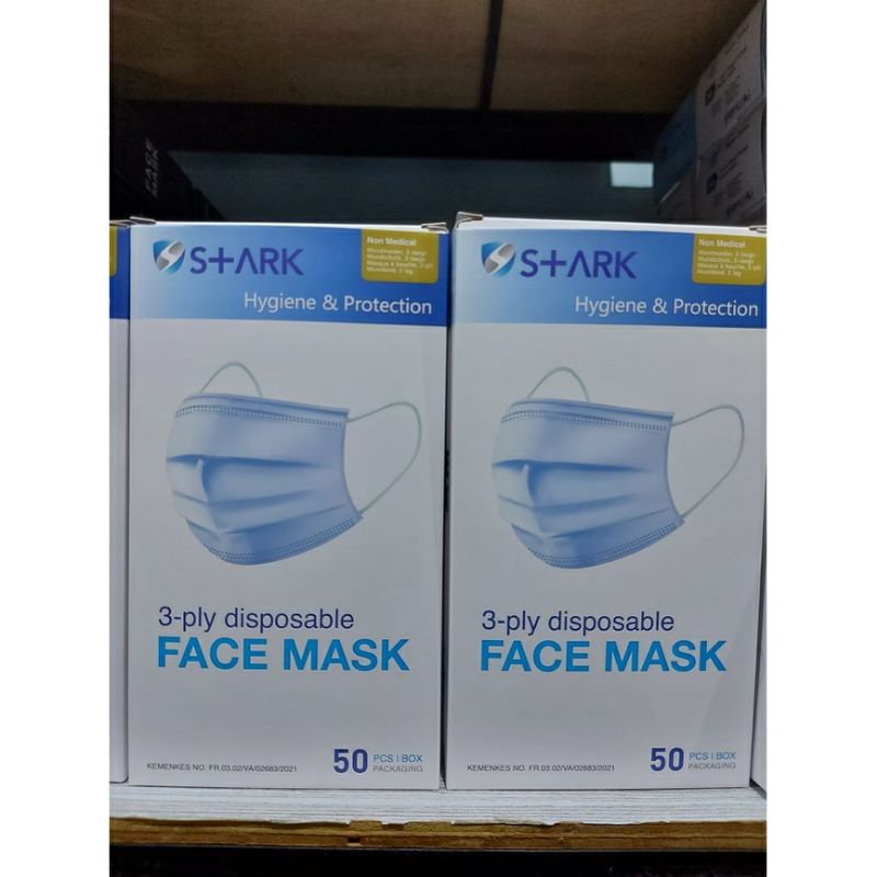 50pcs Masker earloop STARK kemenkes cantol dispossable 3 ply