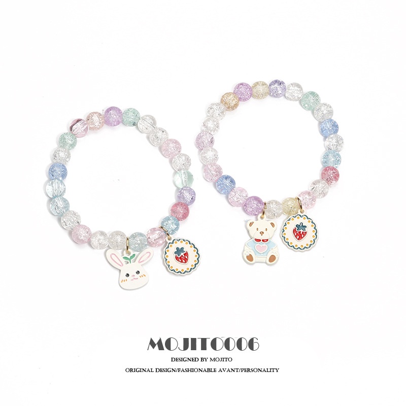 Gelang Manik-Manik Kristal Desain Good Luck Bear Gaya Korea Untuk Wanita