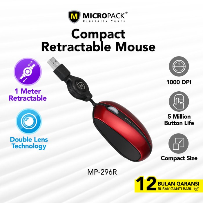 Micropack Mouse Mini Double Lens Retractable MP-296R - Merah