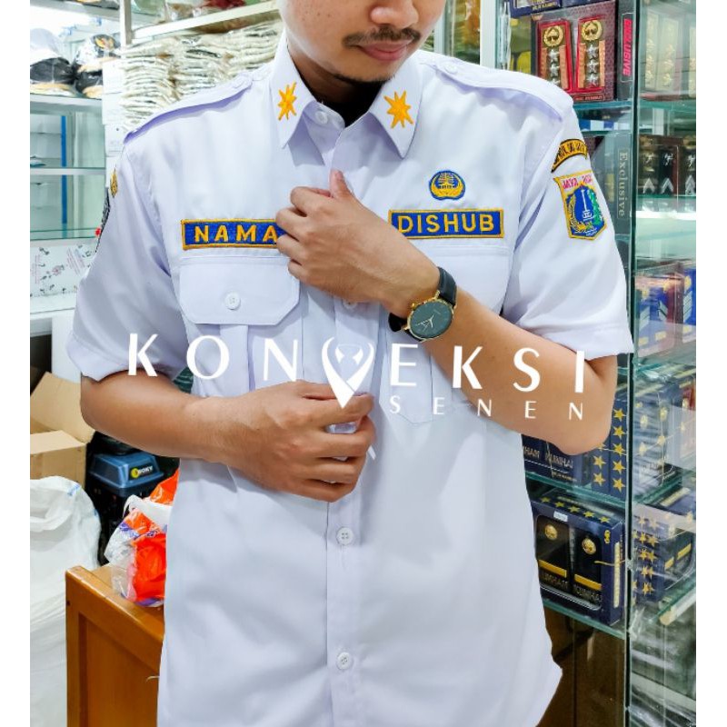 SERAGAM DISHUB ATASAN PUTIH|KEMEJA DISHUB free logo daerah