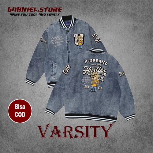 Jaket Varsity Jacket Baseball Vintage  American Style Pria dan Wanita Original Motif Bear Hustler | 