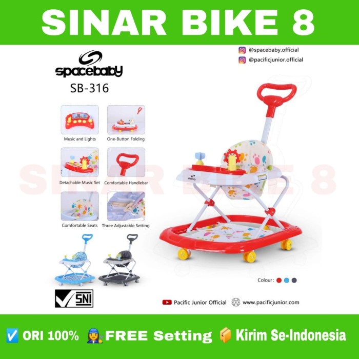 Alat Bantu Jalan Bayi Baby Walker SPACEBABY SB 316 Stir Dorong Musik Lampu Mainan Alas Kaki